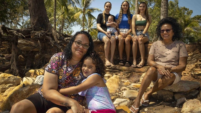 Sian Graham – chair of the Aboriginal and Torres Strait Islander Advisory Group for the Diabetes Across the Life Course: Northern Australian Partnership – was diagnosed with Type 2 diabetes herself at 30 and now worries for the future elevated diabetes risk for her daughter, Takaia, age 4. Sian is also with daughters Tanesha, Tshami and Tia, grandchild Malakai Milpurr and mother Maria Nickels. Picture: Rebecca Parker