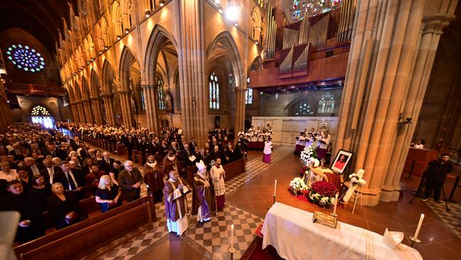 The late Cardinal George Pell is farewelled at St Mary's Cathedral in Sydney this week. Picture: Giovanni Portelli, The Catholic Weekly