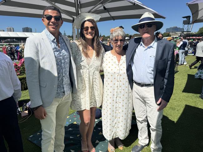 Helio Junior, Amy Biffin, Marnie Biffin and Brian Biffin at the Melbourne Cup at Flemington Racecourse on November 5, 2024. Picture: Phillippa Butt