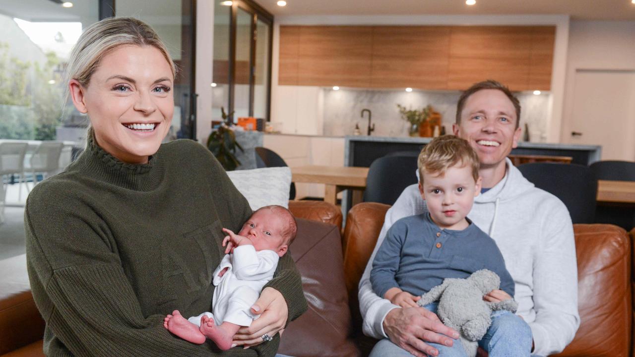 Leigh and Janna Schneebichler with their newborn Jett and son Ari. Janna is happy to get a fourth Covid jab. PHOTO: Brenton Edwards