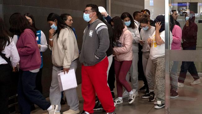 Migrants deported from the US arrive at El Dorado International airport in Bogota on Tuesday. Picture: AFP