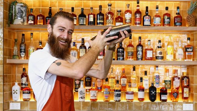 Crystalbrook Riley has opened its latest dining offering, the Calypso Club, offering an extensive range of rum-based drinks and fresh seafood. Calypso Club head bartender Baily Martland mixes some rum cocktails to serve up to thirsty customers. Picture: Brendan Radke