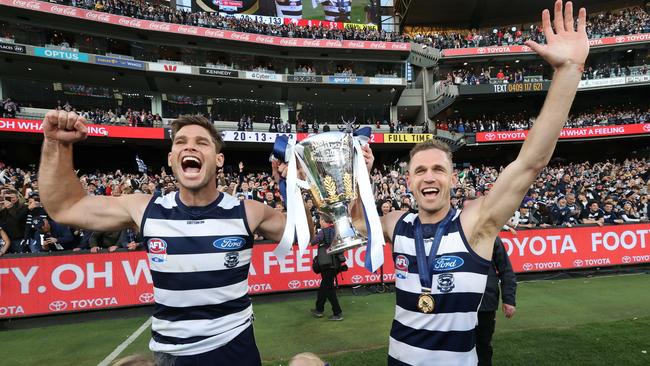 Hawkins was overcome with emotion after Geelong’s Grand Final win, and it wasn’t because Joel Selwood was retiring. Picture: David Caird