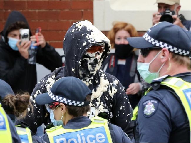 A protester was covered in capsicum spray.