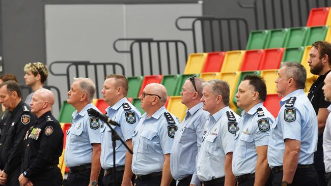 Police memorial serive fro Constable Rachel McCrow and Constable Matthew Arnold at the Townsville Stadium. Picture: Evan Morgan