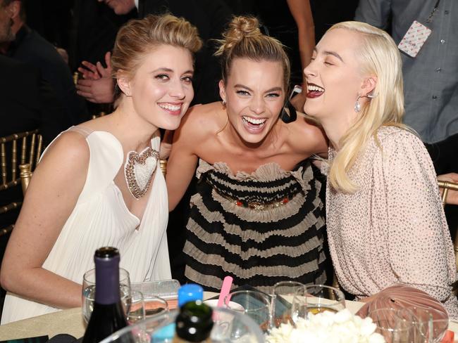 Greta Gerwig, Margot Robbie and Saoirse Ronan attend The 23rd Annual Critics’ Choice Awards at Barker Hangar on January 11, 2018 in Santa Monica, California. Picture: Getty