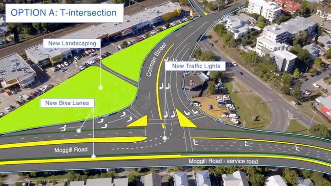 Option A, T-intersection, zoomed in view. Brisbane City Council has released two design options to upgrade Indooroopilly roundabout