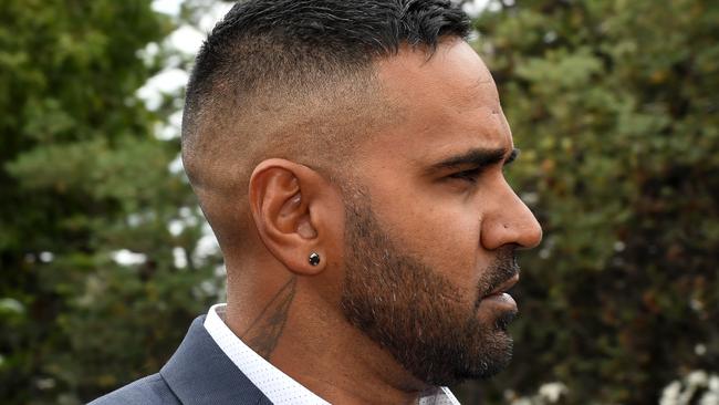 Ex-Essendon footballer Andrew Lovett leaving Frankston Magistrates’ Court. Picture: Penny Stephens