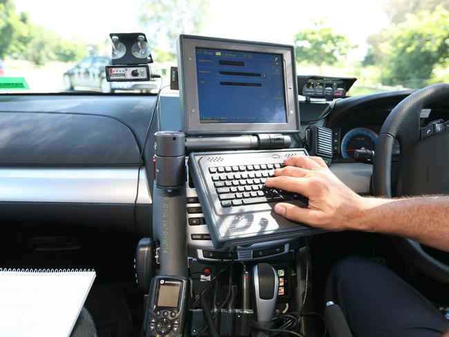 A mini-computer inside the 'Fatal 4 - Highway Patrol Police Car, for checking on registration details etc