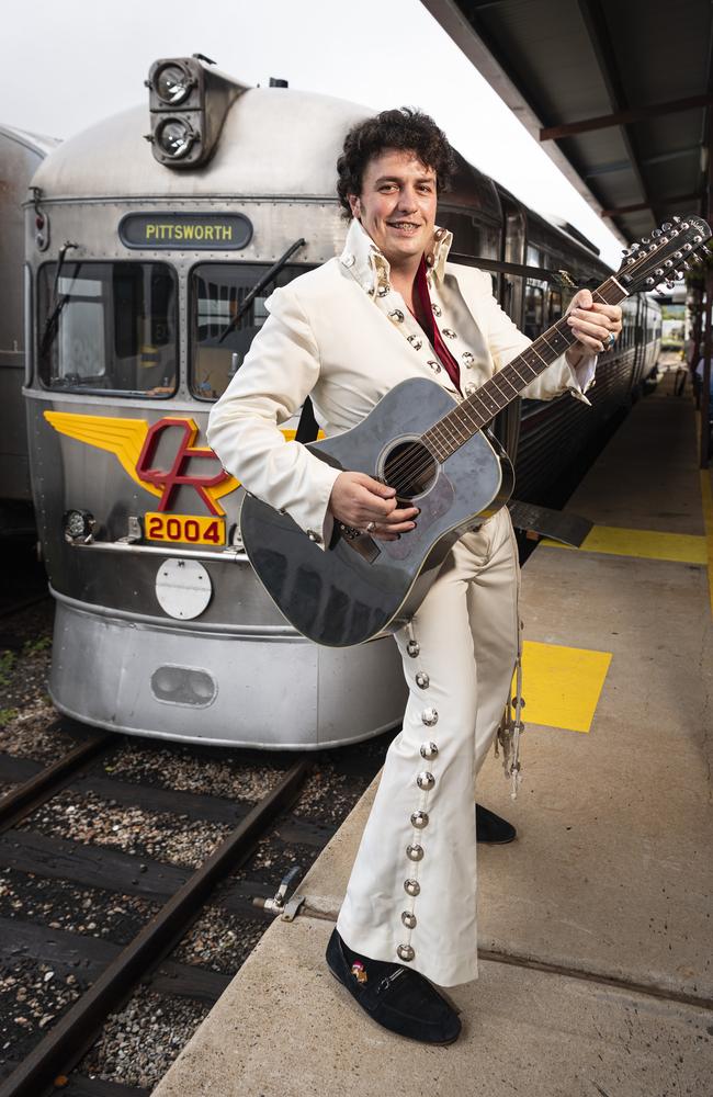 Matthew Peter as Elvis as DownsSteam host an Elvis show and railmotor trip to Pittsworth, Saturday, January 11, 2025. Picture: Kevin Farmer