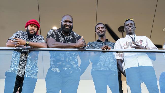 Darwin Salties Deba George, Nate Jawai, Deng Riak and Makuach Maluach at the 2023 Darwin Cup Carnival Ladies Day. Picture: Pema Tamang Pakhrin