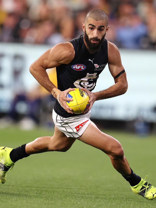 Speaking of running, that’s exactly what Adam Saad did for Carlton on Thursday night. Picture: Michael Klein