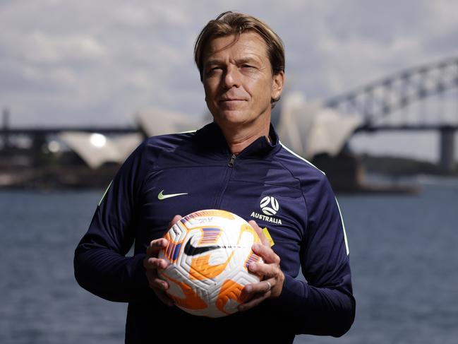 SYDNEY, AUSTRALIA - FEBRUARY 15: Matildas coach Tony Gustavsson poses for photographs during a Cup of Nations Pre-Tournament Media Opportunity at Mrs Macquarie's Chair on February 15, 2023 in Sydney, Australia. (Photo by Jenny Evans/Getty Images)