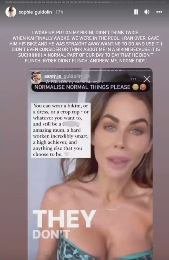 She said no one in her family had an issue with the photo and begged people to ‘stop sexualising bodies’. Picture: Instagram/sophie_guidolin