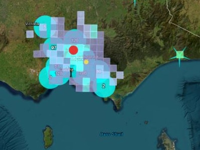 Map reveals how far and wide the Melbourne earthquake has been felt. Picture: Geoscience Australia