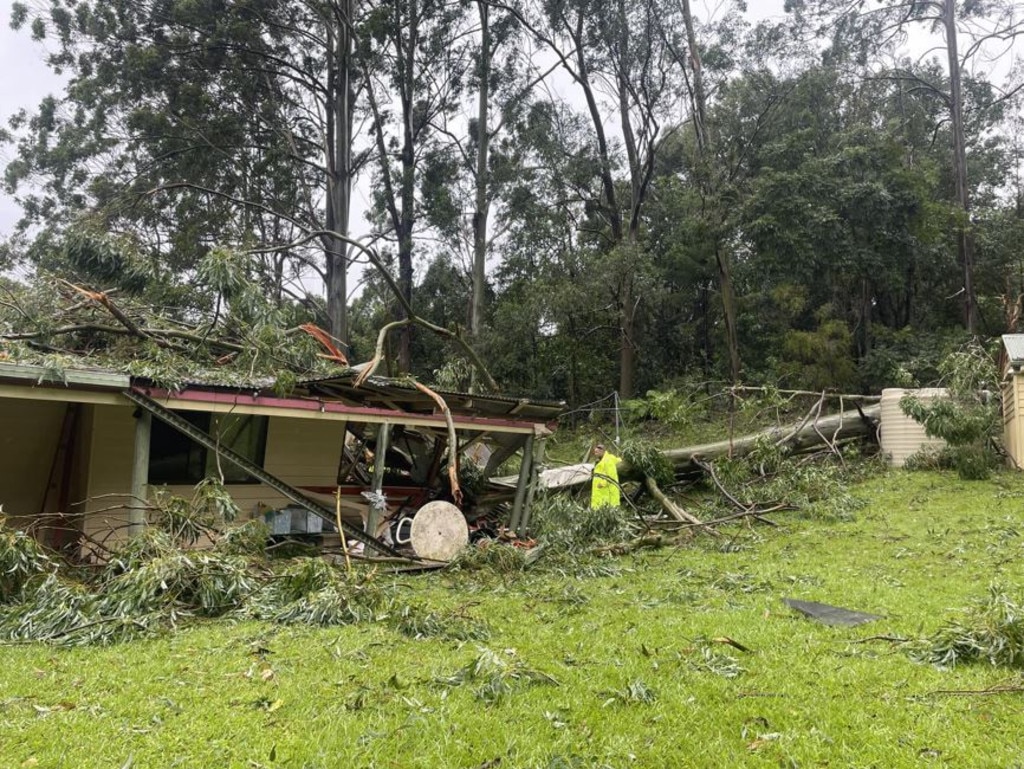 A large gum tree crashed into a Currumbin Valley home on Friday. Picture: Queensland Ambulance Service