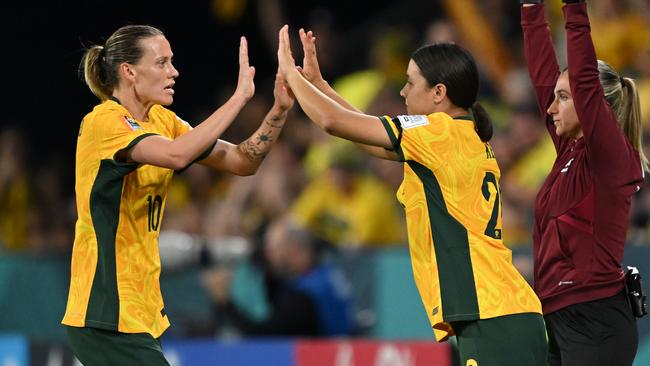 Sam Kerr came off the bench for Emily van Egmond. (Photo by Bradley Kanaris/Getty Images)