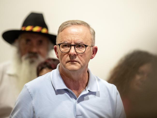 24-01-2023 - Prime Minister Anthony Albanese holds a press conference in Alice Springs after meeting with local leaders and Chief Minister Natasha Fyles. Picture: Liam Mendes / The Australian