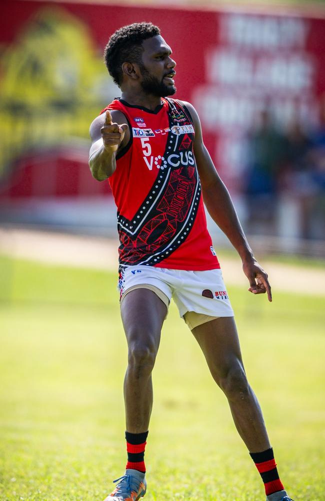 Kim Kantilla playing for the Tiwi Bombers in the 2024-25 NTFL season. Picture: Patch Clapp / AFLNT Media