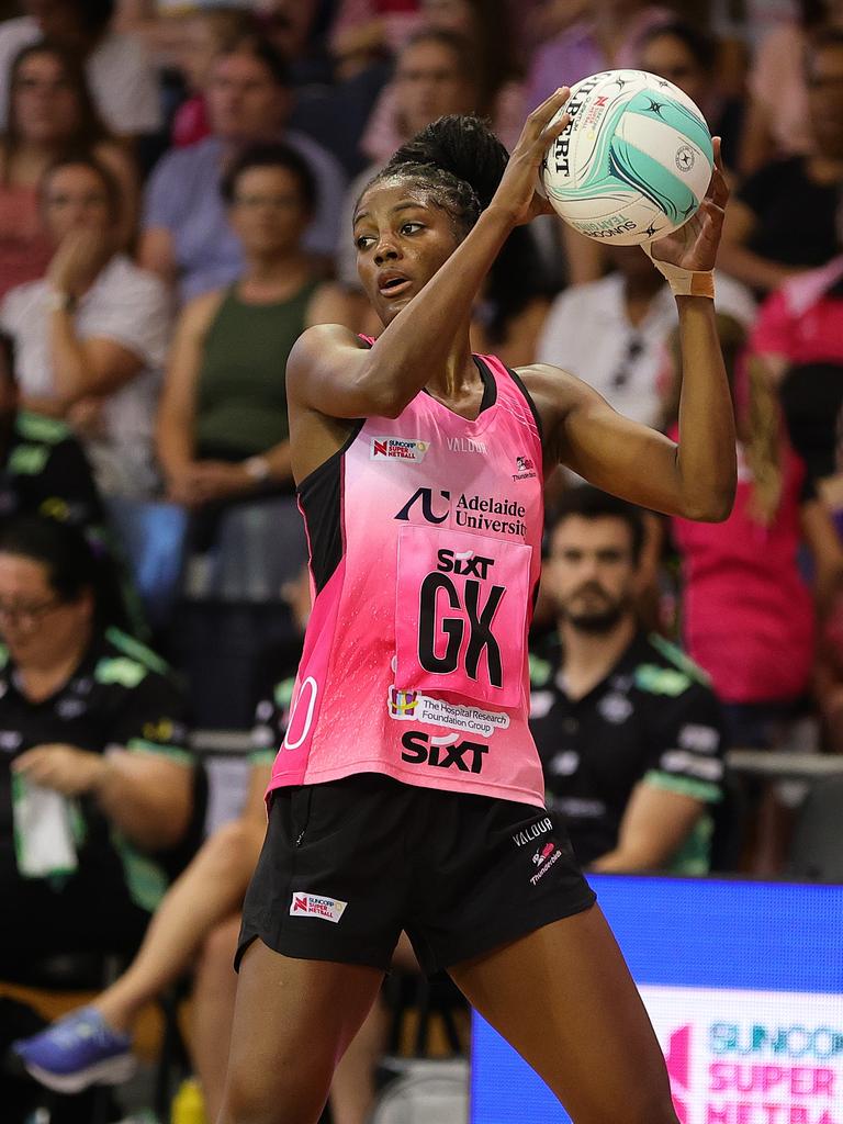 Latanya Wilson in action for the Thunderbirds during the 2025 Suncorp Team Girls Cup Grand Final. Picture: Getty