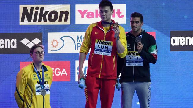 Mack Horton refuses to stand on the podium next to Sun Yang.