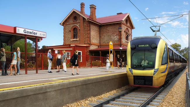 An artist’s impression of Gawler Station with an electrified train.