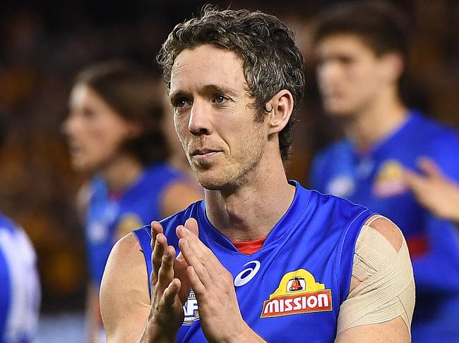 Robert Murphy of the Bulldogs is seen after the Round 23 AFL match between the Western Bulldogs and the Hawthorn Hawks at Etihad Stadium in Melbourne, Friday, August 25, 2017. (AAP Image/Julian Smith) NO ARCHIVING, EDITORIAL USE ONLY