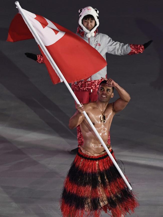 Tonga's flag-bearer Pita Taufatofua, who’ll compete in cross country today. Photo: AFP