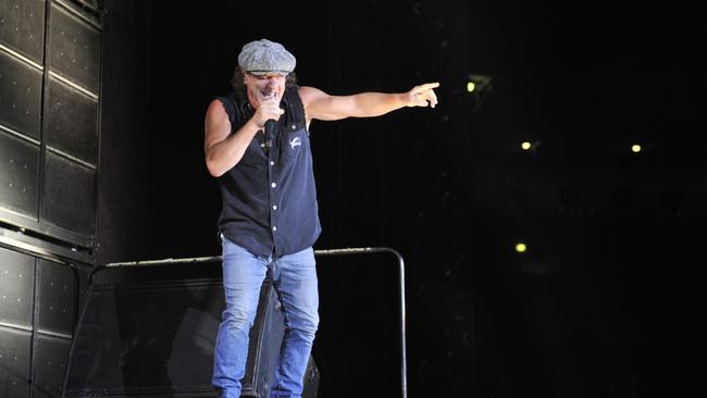 Brian Johnson on stage with AC/DC in Perth. .