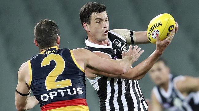 Rockliff in action against the Crows in Showdown 48. Picture: Sarah Reed