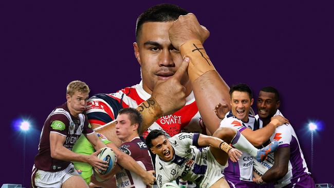 Roosters rookie Xavier Va’a sits atop the mountain for the NRL’s fastest try on debut in the last 18 years. Pictures: Getty Images