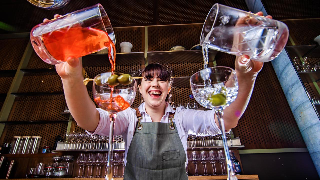 Martini lover Alia Crocker at South Brisbane’s newest bar Midtown. Picture: Nigel Hallett