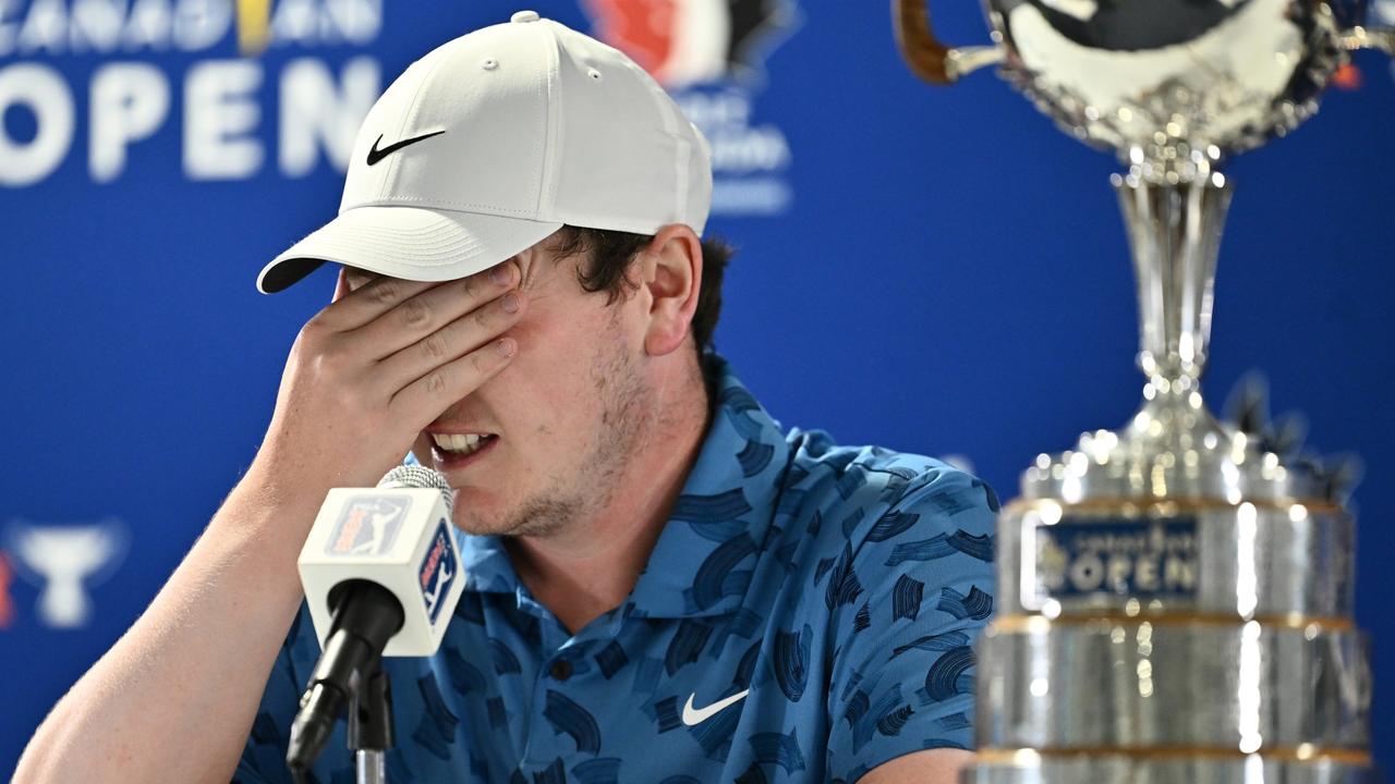 HAMILTON, ONTARIO - JUNE 02: Robert MacIntyre of Scotland speaks to the media during a press conference after winning the RBC Canadian Open at Hamilton Golf &amp; Country Club on June 02, 2024 in Hamilton, Ontario, Canada. (Photo by Minas Panagiotakis/Getty Images)