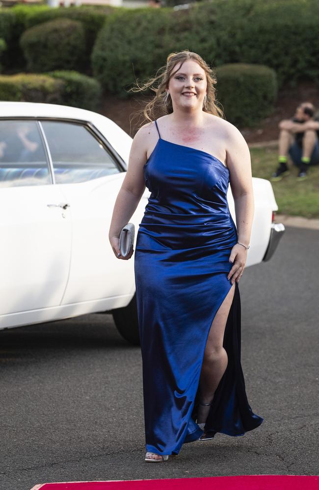 Rachel Williams arrives at Mary MacKillop Catholic College formal at Highfields Cultural Centre, Thursday, November 14, 2024. Picture: Kevin Farmer