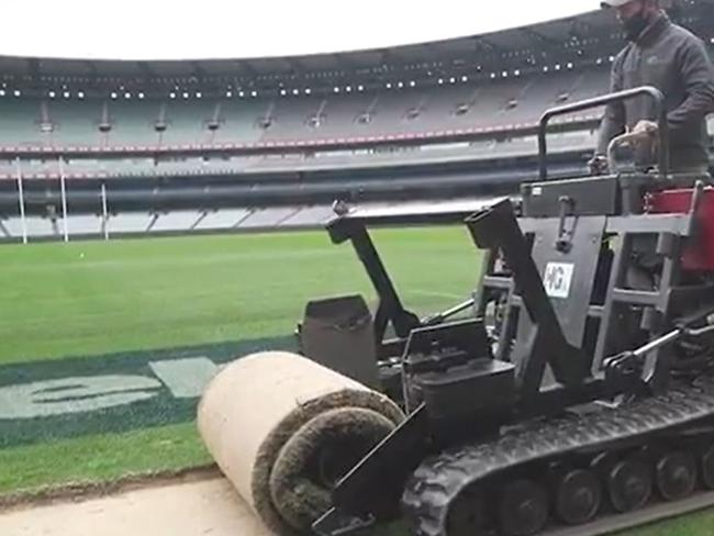 Turf was gouged out of the MCG and sent to Brisbane to be re-laid at the Gabba. The transport drivers will not have to quarantine. Picture: Supplied