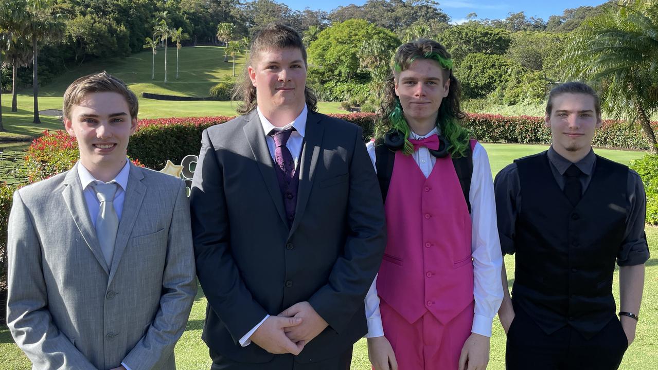 Bradley Reinecker, Zachary Welch, Hartley Poter, Mackenzie Hammond at the Year 12 Woolgoolga High School formal. Picture: Matt Gazy