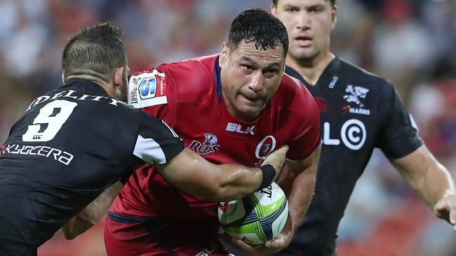 Reds George Smith. The Queensland Reds vs the Sharks at Suncorp Stadium. Pic Peter Wallis