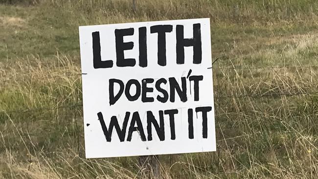 Signs at Leith as locals protest against plans for a highway flyover