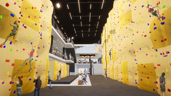 Artist impression of the rock climbing walls.