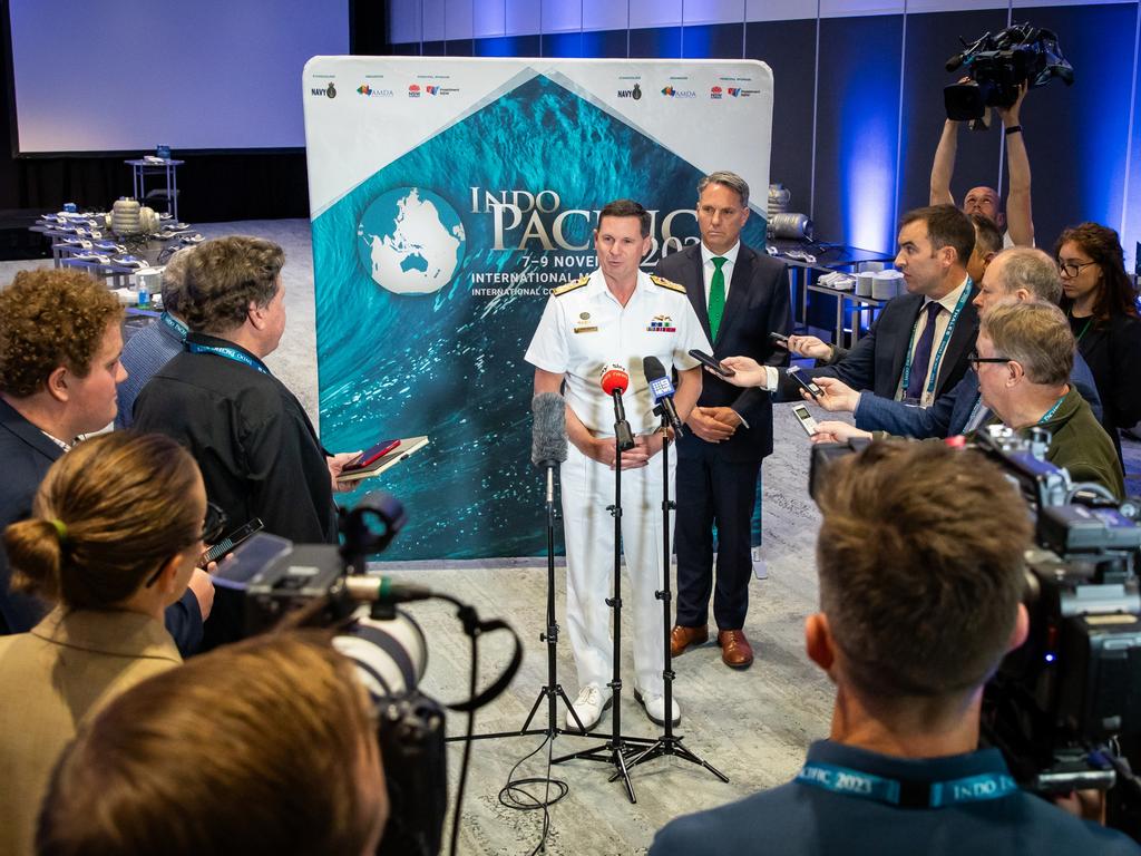 Defence Minister Richard Marles toured the huge expo. Pictured with Vice Admiral Mark Hammond. Picture: Supplied