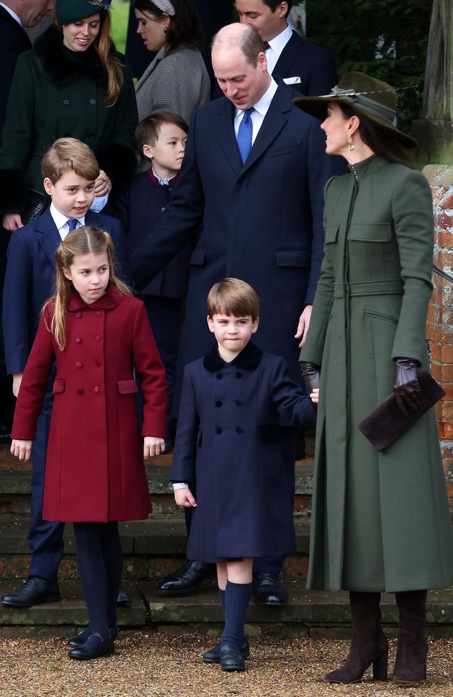 Prince William and family attend the Christmas Day service. (Photo by Stephen Pond/Getty Images)