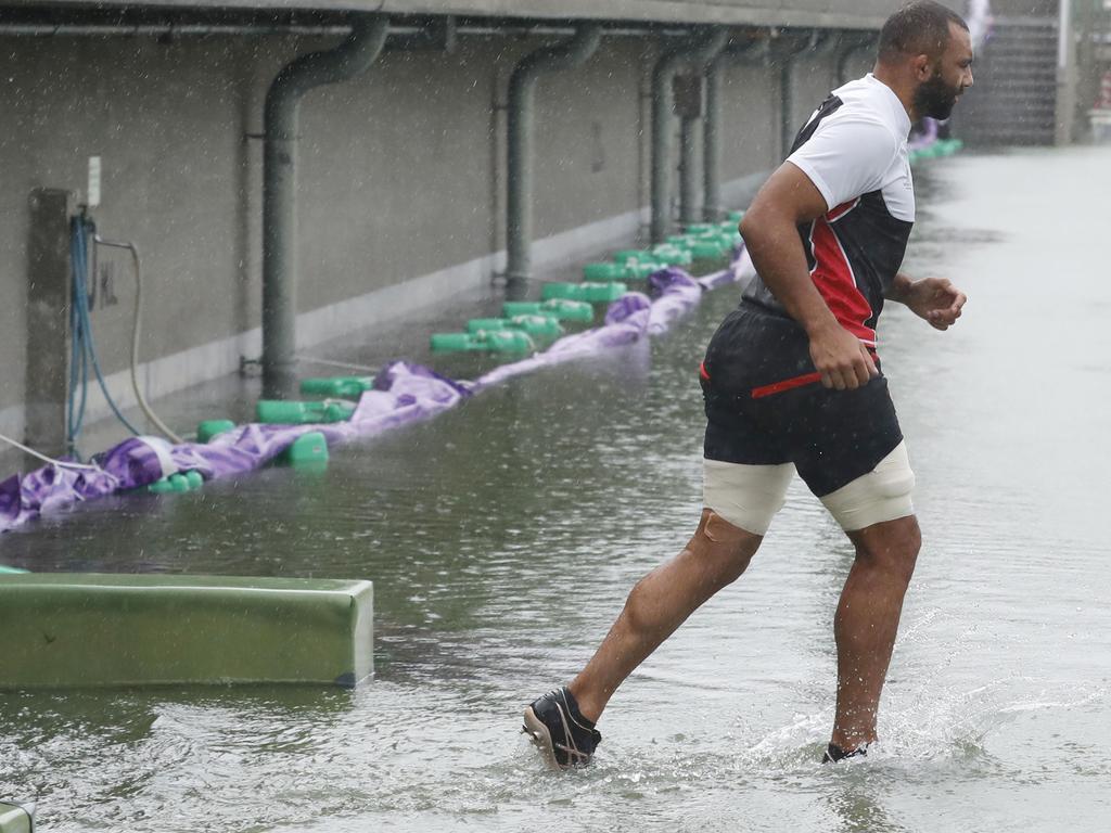 Japan rugby team player Michael Leitch works out, although Japan’s Rugby World Cup game against Scotland. Picture: AP