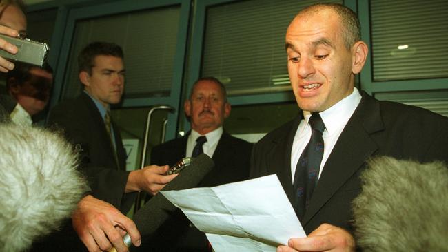 Peter Filandia speaks to the media after his 10-week ban. Picture: Michael Dodge