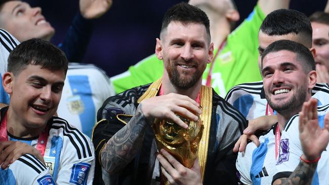 Argentina's forward #10 Lionel Messi wore a black and gold robe