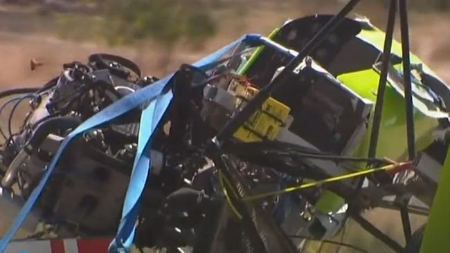 The wreckage of a gyrocopter crash at Goulburn Weir. Picture: Ten News