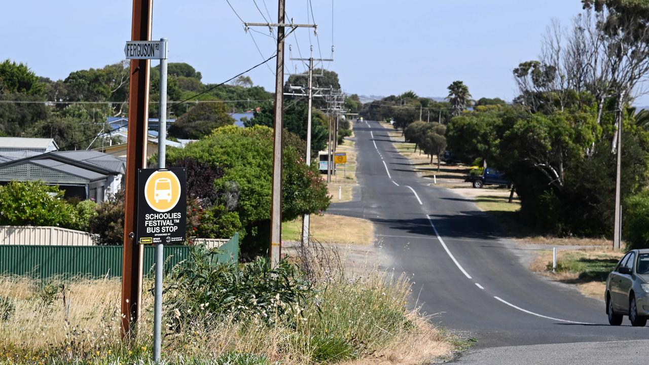 The Schoolies bus stop on Beach Road, Goolwa, near where Charlie Stevens was hit. (The Advertiser/ Morgan Sette)