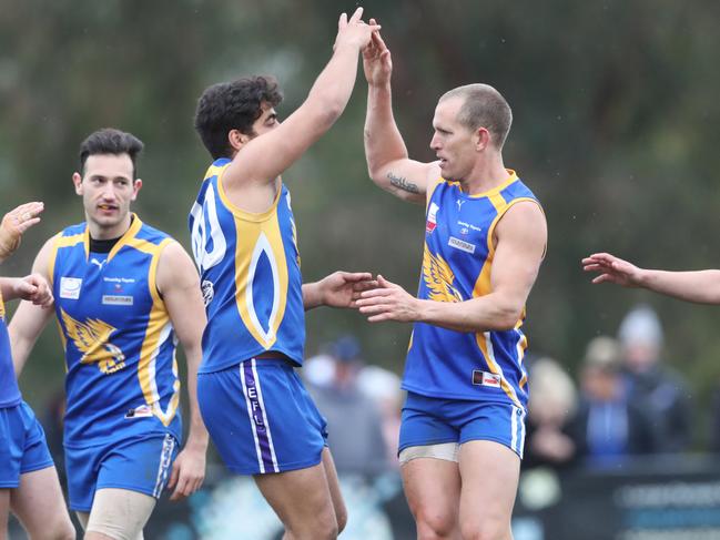 Matthew Ferguson celebrates one of his 56 goals last year. Picture: David Crosling