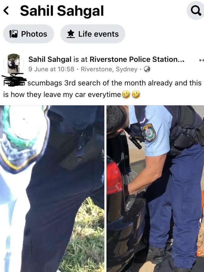 Sahil Sahgal, 19, took to Facebook sharing a video of police searching his car earlier this month.