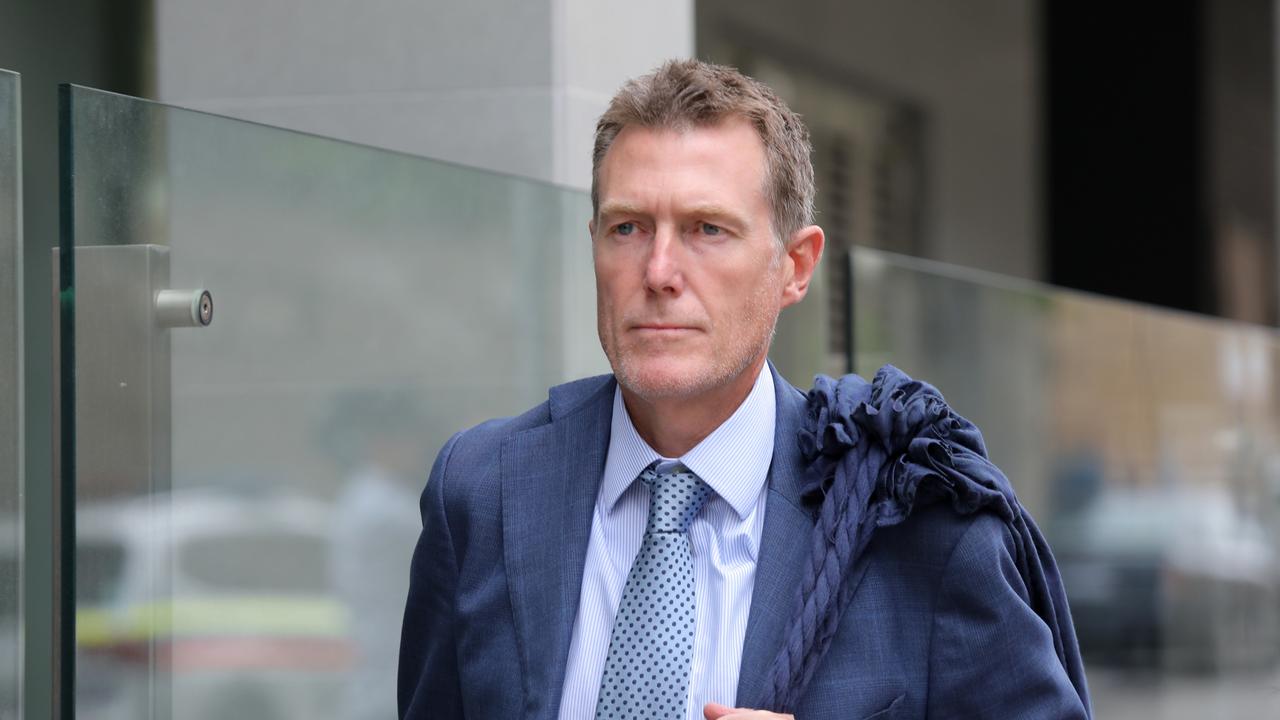 Lawyer Christian Porter arrives at the WA District Court building to defend one of the co-accused Brodie Palmer, 29, who is charged with the murder of Cassius Turvey. Picture: NewsWire / Philip Gostelow