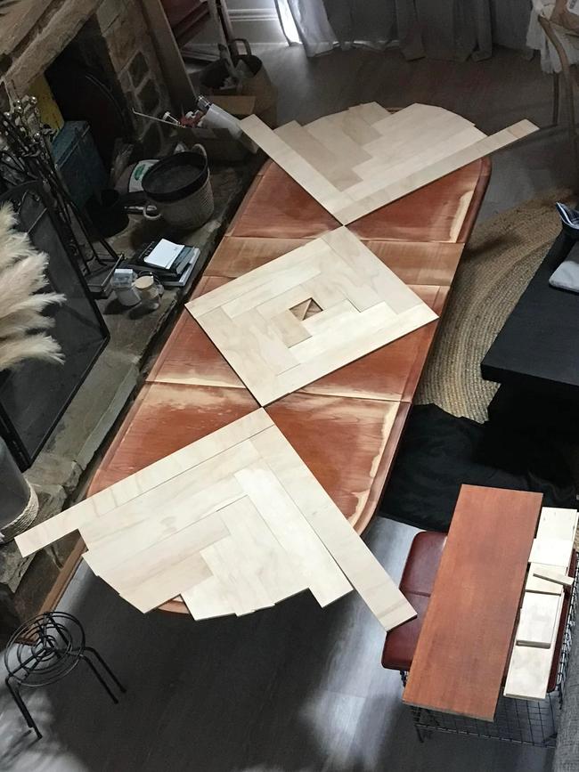 She used ripped sheets of plywood from Bunnings and cut them into pieces. Picture: Facebook